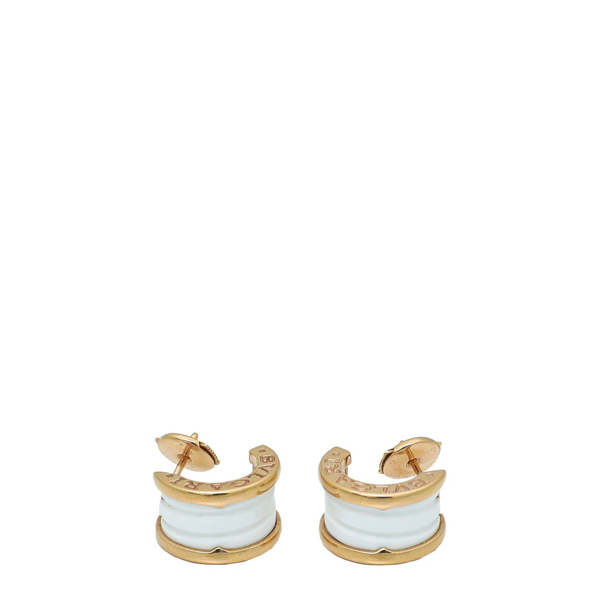 Bvlgari 18K Pink Gold White Ceramic B.Zero 1 Earrings-Bvlgari-THE CLOSET