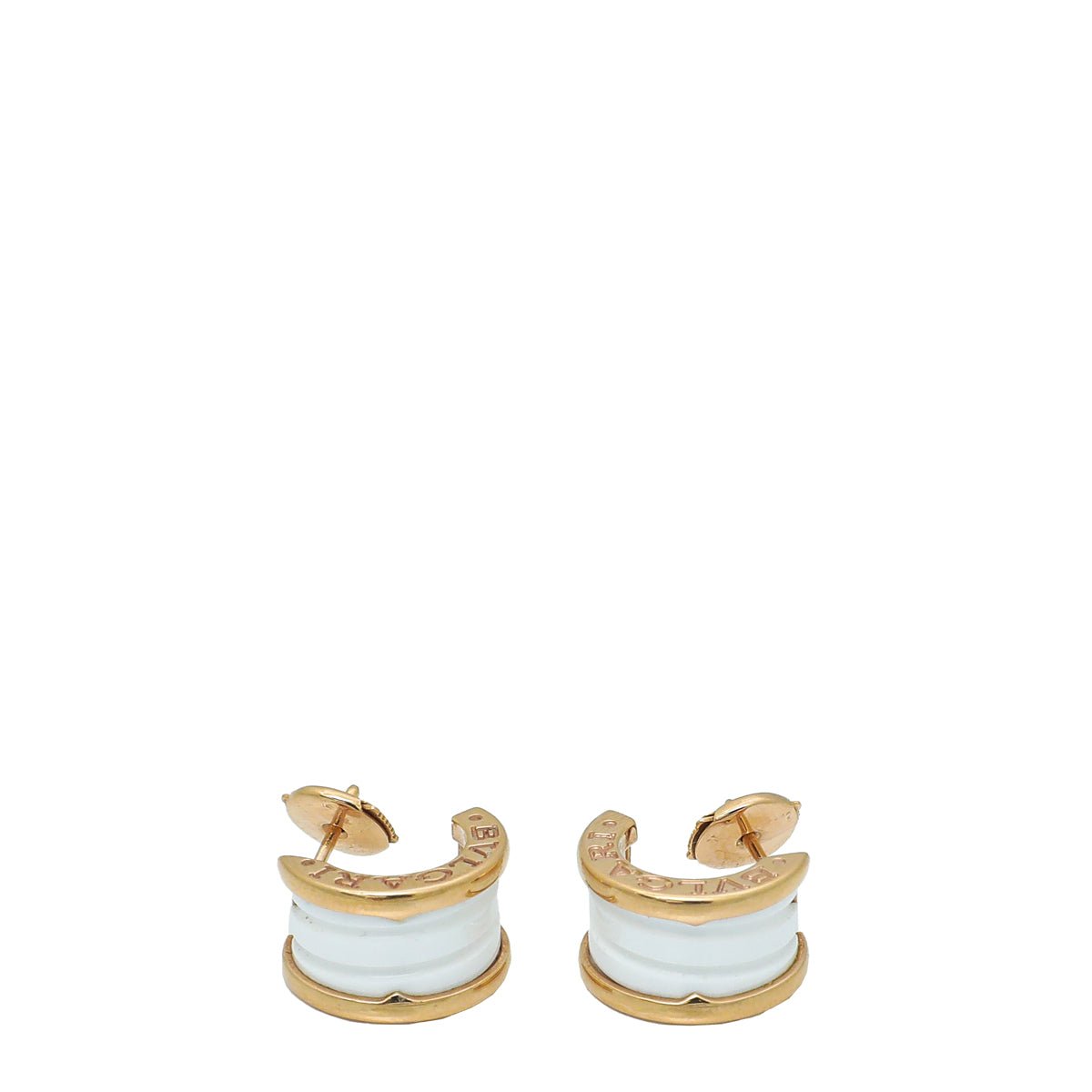 Bvlgari - Bvlgari 18K Pink Gold White Ceramic B.Zero 1 Earrings | The Closet