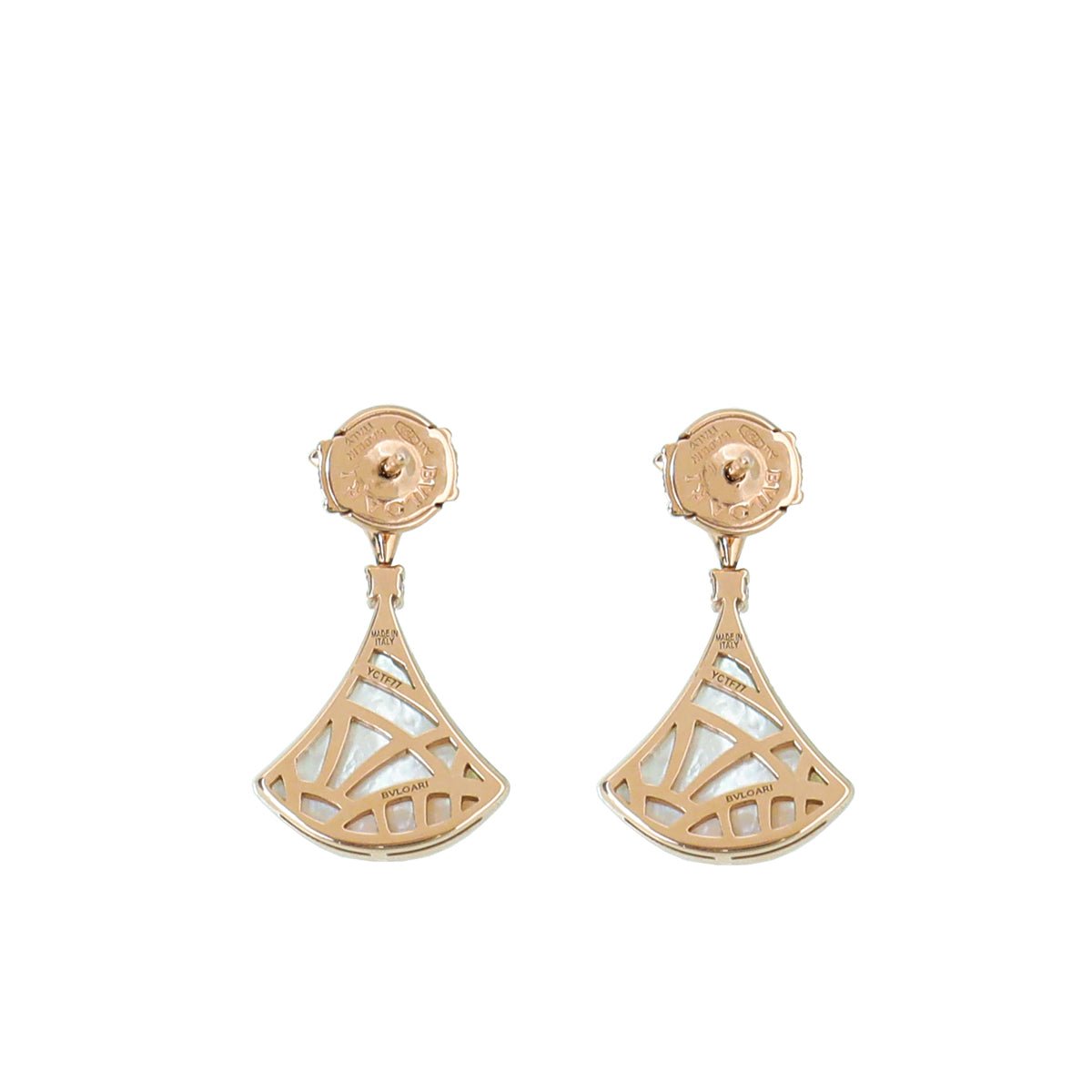 bvlgari 18k rose gold mop diamond divas dream earrings