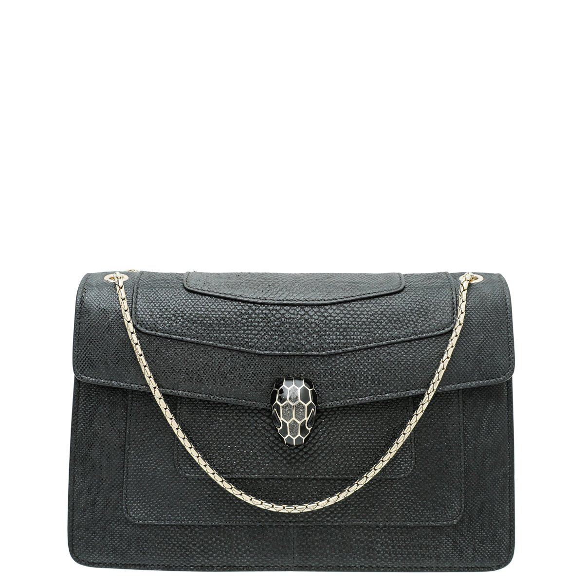 Bvlgari Black Karung Serpenti Forever Metallic Flap Medium Bag-Bvlgari-THE CLOSET