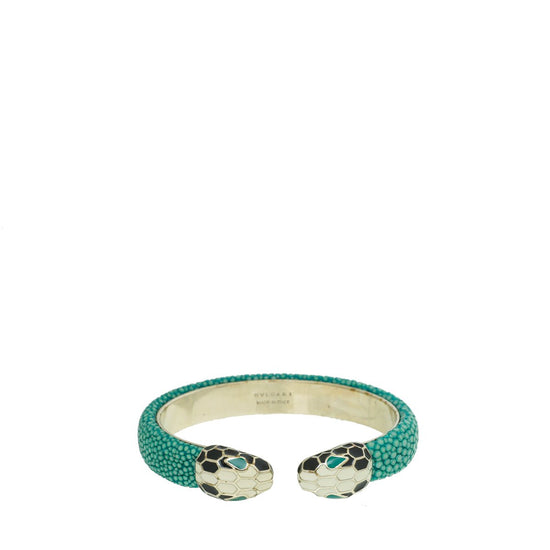 Bvlgari - Bvlgari Green Galuchat Skin Serpenti Forever Open Bracelet | The Closet