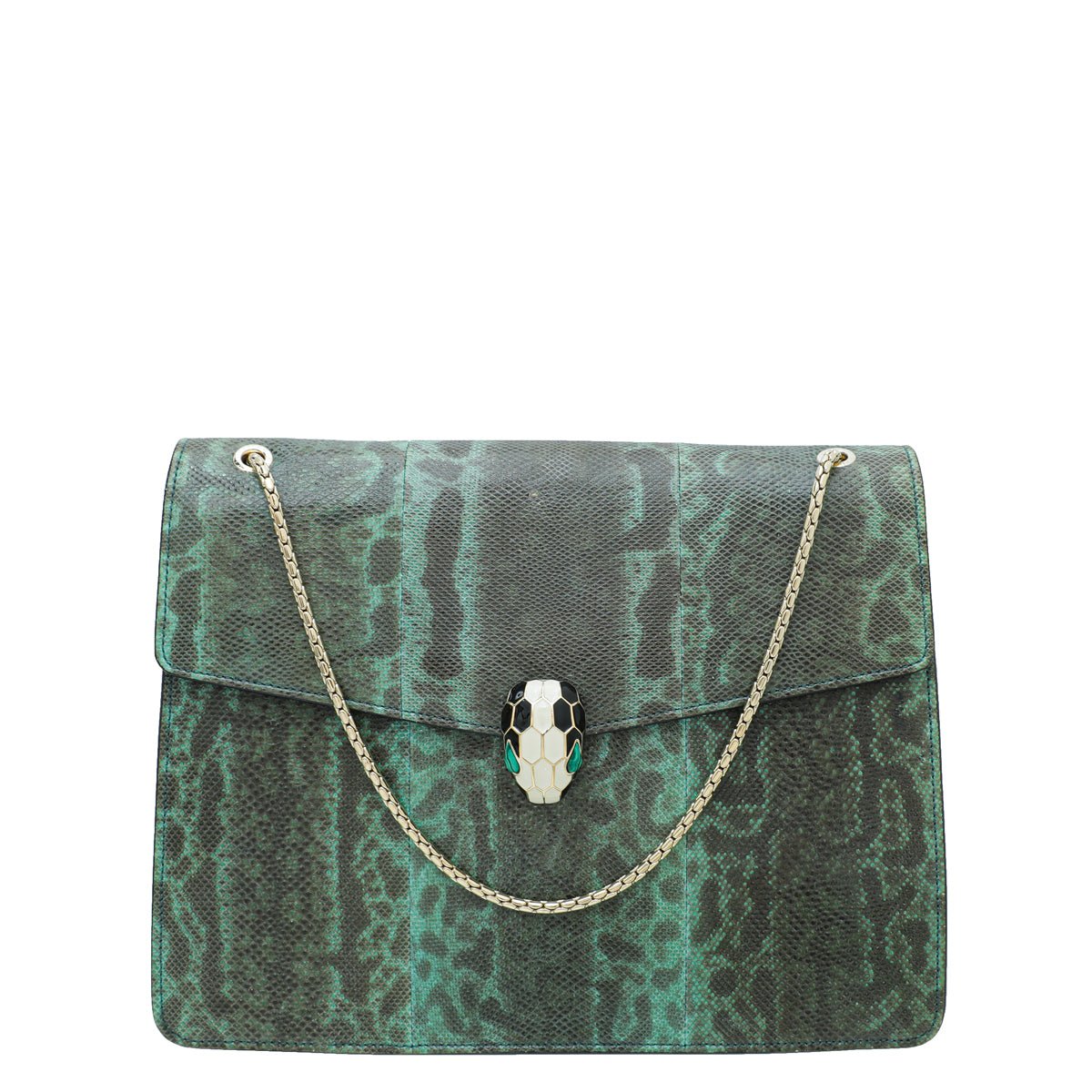 Bvlgari Green Karung Skin Serpenti Forever Flap Chain Large Bag-Bvlgari-THE CLOSET
