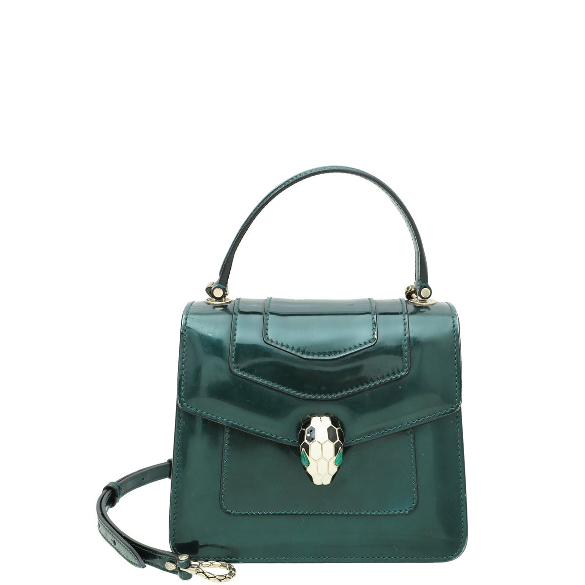 Bvlgari Green Metallic Polished Serpenti Forever Top Handle Bag-Bvlgari-THE CLOSET