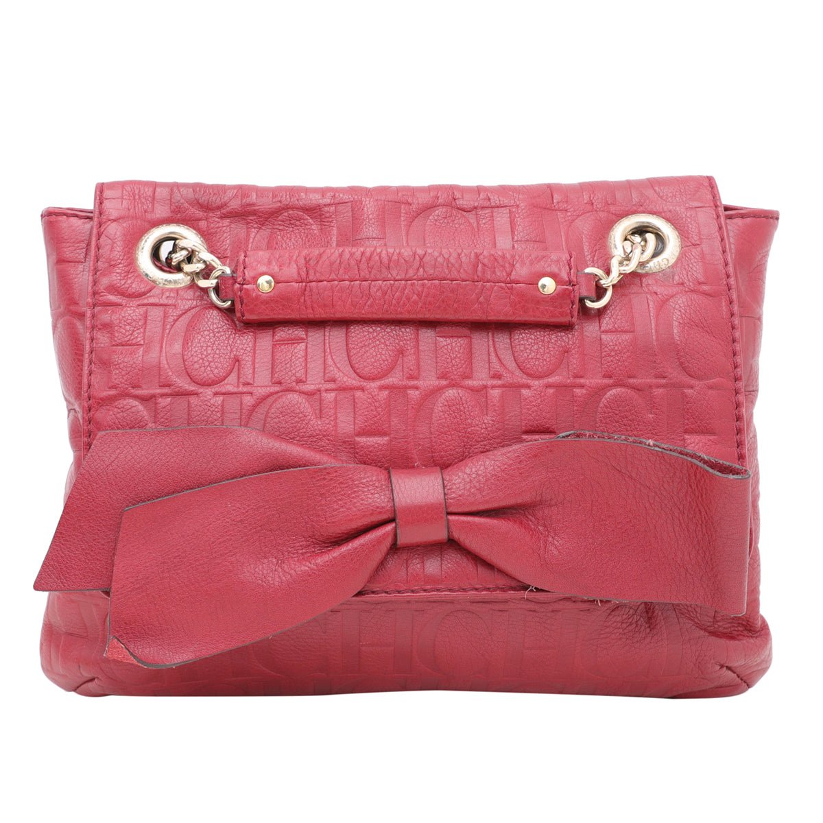 Carolina Herrera Red Monogram Audrey Bow Chain Bag