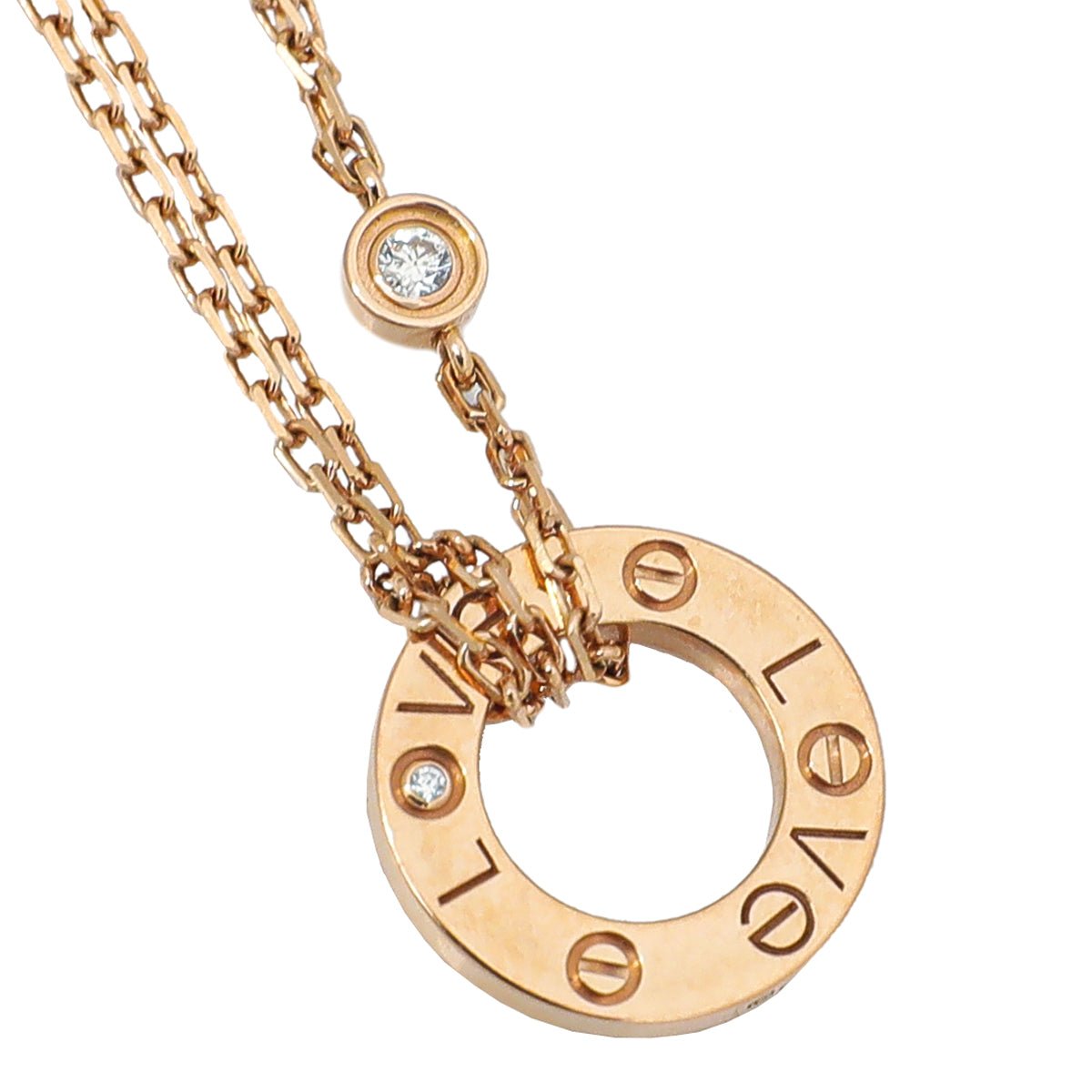 Cartier 18K Pink Gold Diamond Love Double Chain Bracelet-Cartier-THE CLOSET