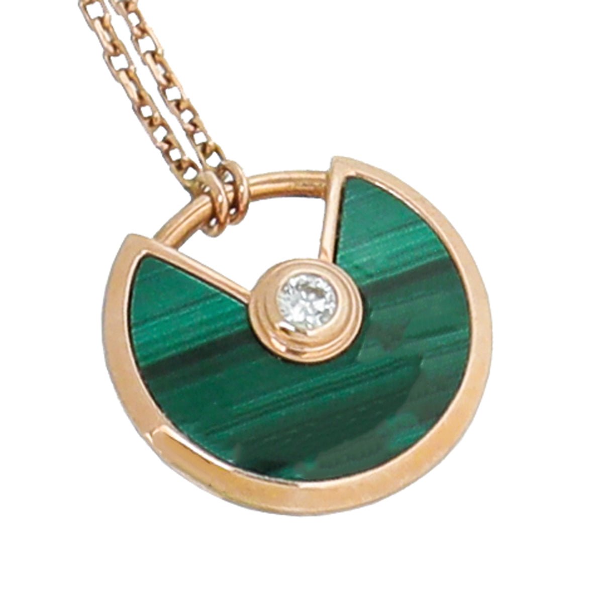 Cartier 18K Pink Gold Malachite Diamond Amulette De Cartier XS Necklace-Cartier-THE CLOSET