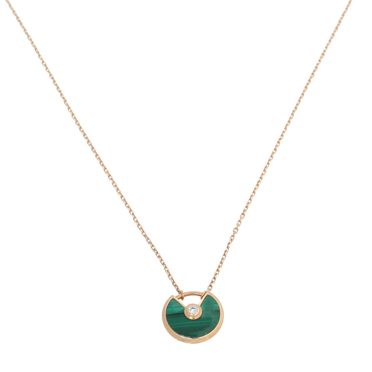 Cartier 18K Pink Gold Malachite Diamond Amulette De Cartier XS Necklace-Cartier-THE CLOSET