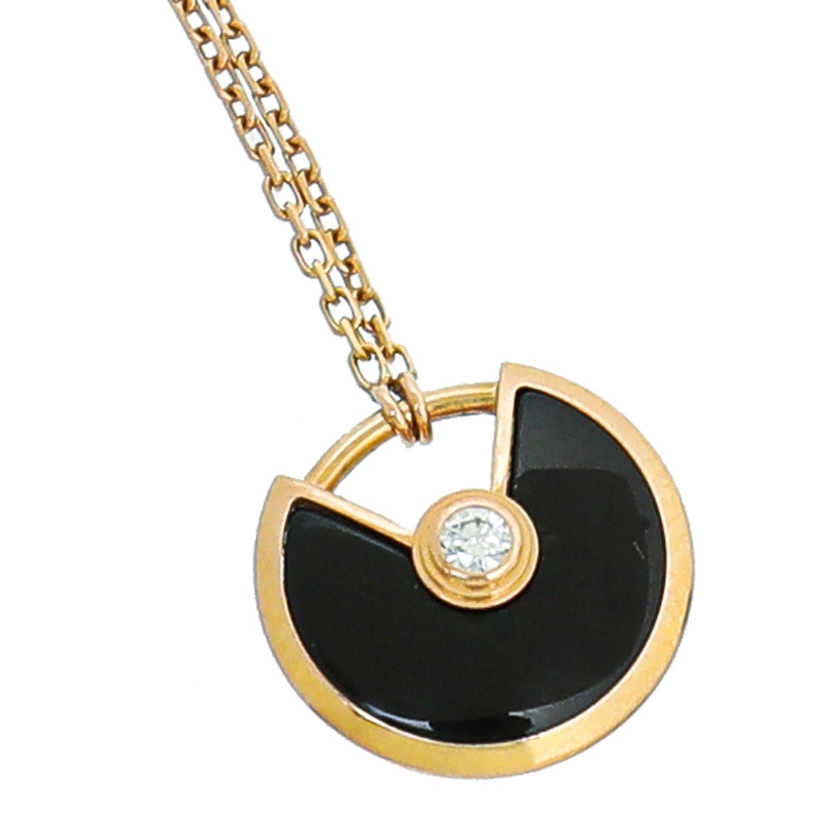 Cartier 18K Pink Gold Onyx Diamond Amulette De Cartier XS Model Necklace-Cartier-THE CLOSET