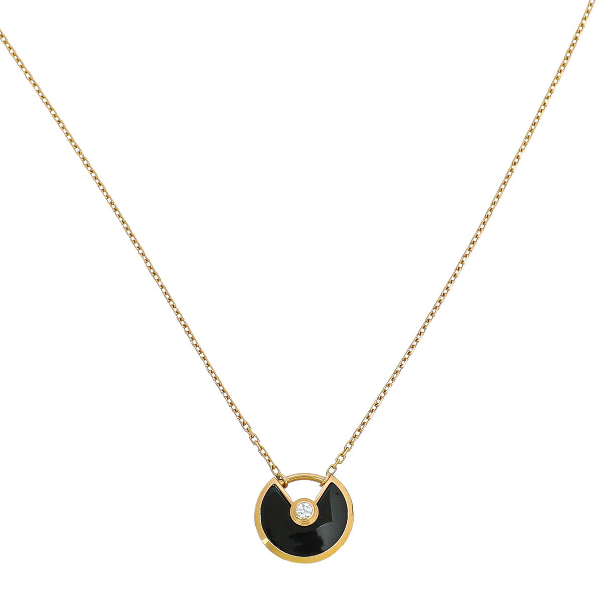 Cartier 18K Pink Gold Onyx Diamond Amulette De Cartier XS Model Necklace-Cartier-THE CLOSET