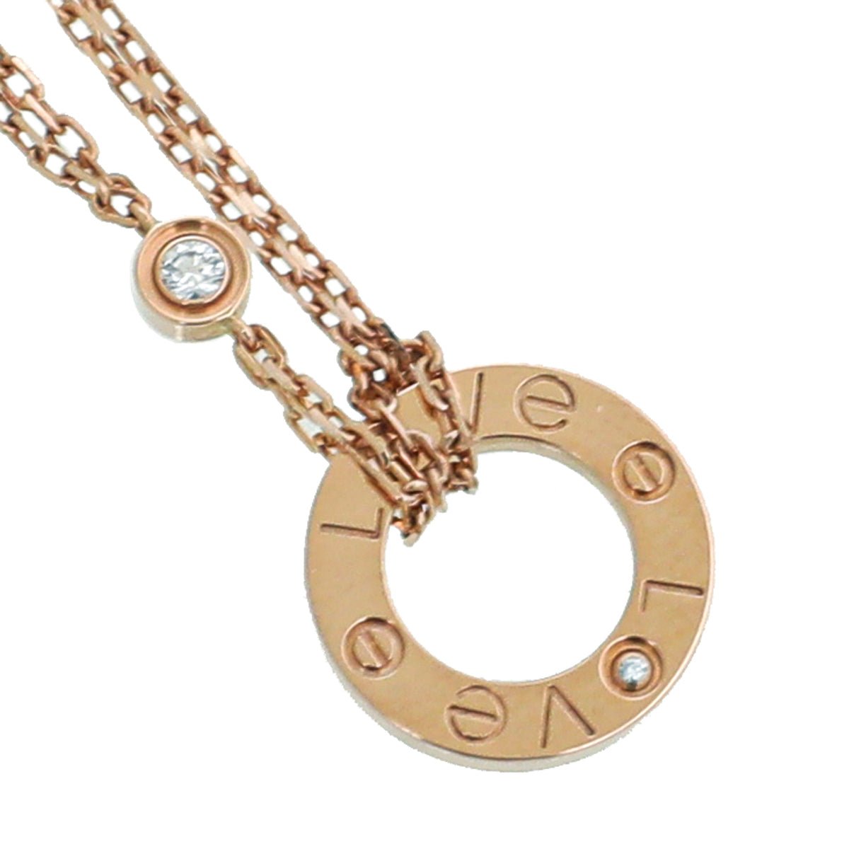 Cartier 18K Rose Gold 2 Diamond Love Necklace-Cartier-THE CLOSET