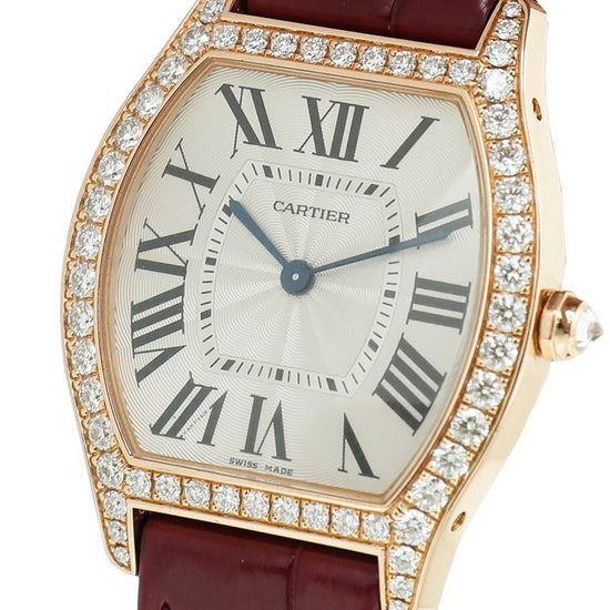 Cartier - Cartier 18K Rose Gold Case Diamond Medium Model Mechanical Movement Tortue Watch | The Closet