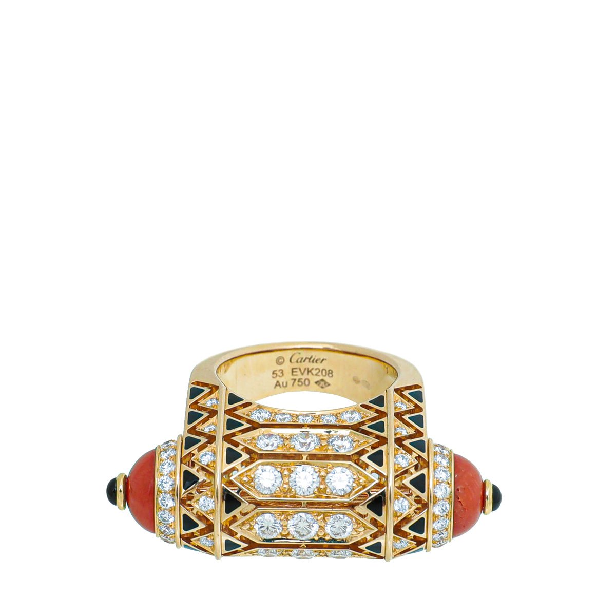 Cartier 18K Rose Gold Geometry Contrast Coral, Onyx, Black Lacquer, Diamonds Ring 53-Cartier-THE CLOSET
