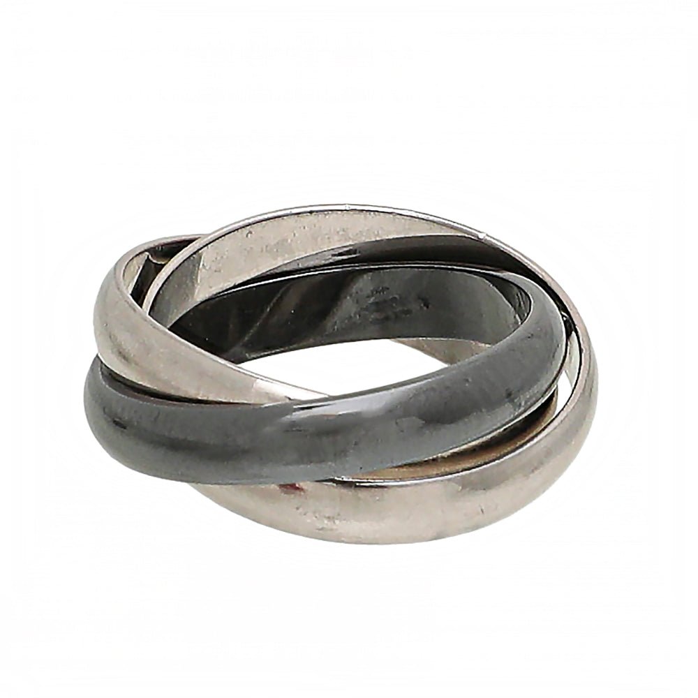 Cartier 18K White Gold Black Ceramic Trinity Classic Ring 53-Cartier-THE CLOSET