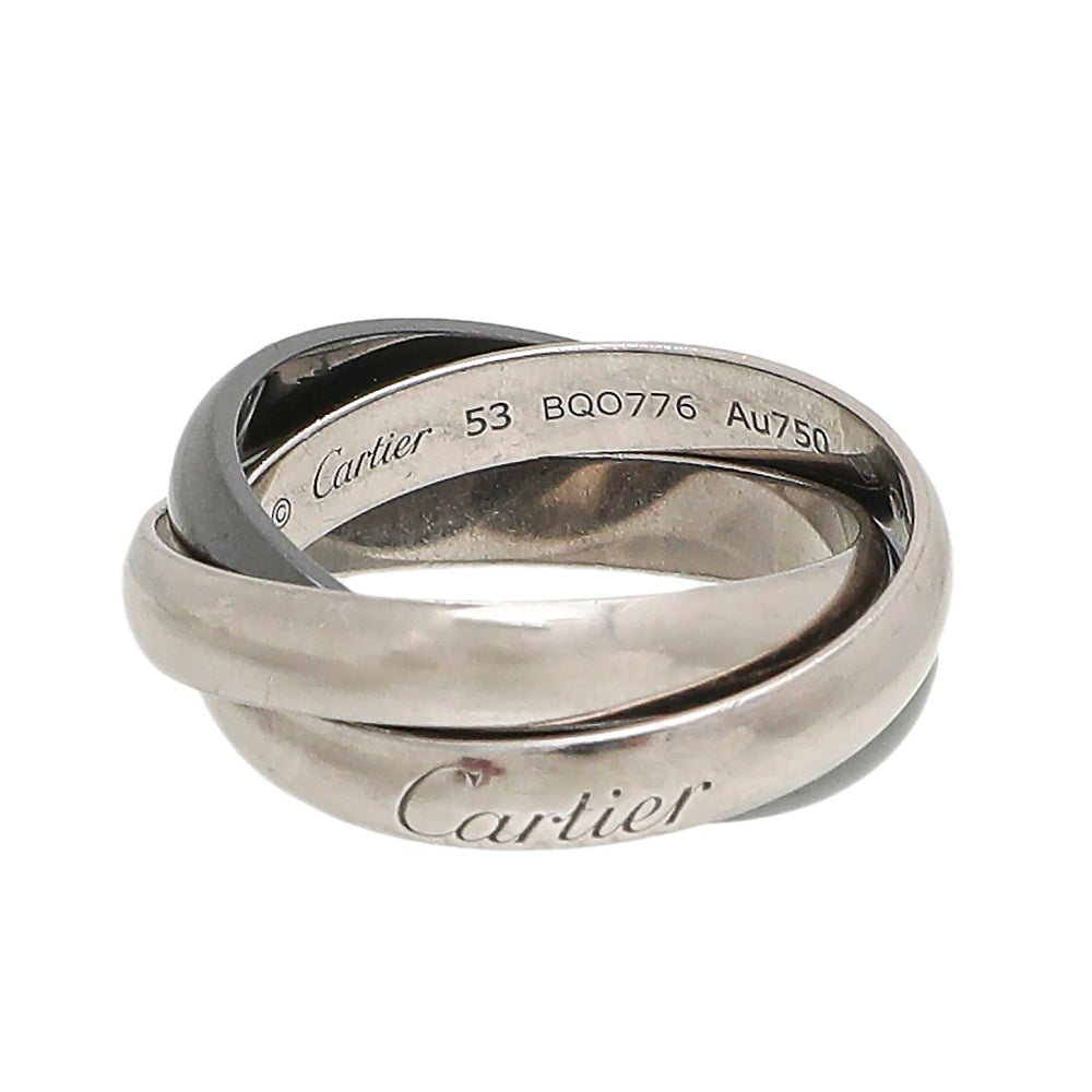 Cartier 18K White Gold Black Ceramic Trinity Classic Ring 53-Cartier-THE CLOSET