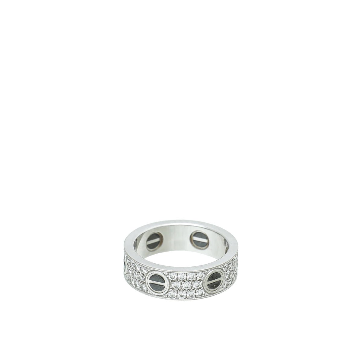Cartier 18K White Gold Diamond Paved & Ceramic Love Ring 58-Cartier-THE CLOSET