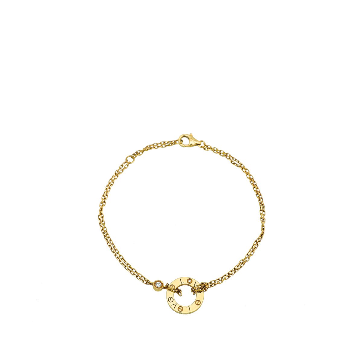 Cartier 18K Yellow Gold 2 Diamonds Love Double Chain Bracelet-Cartier-THE CLOSET