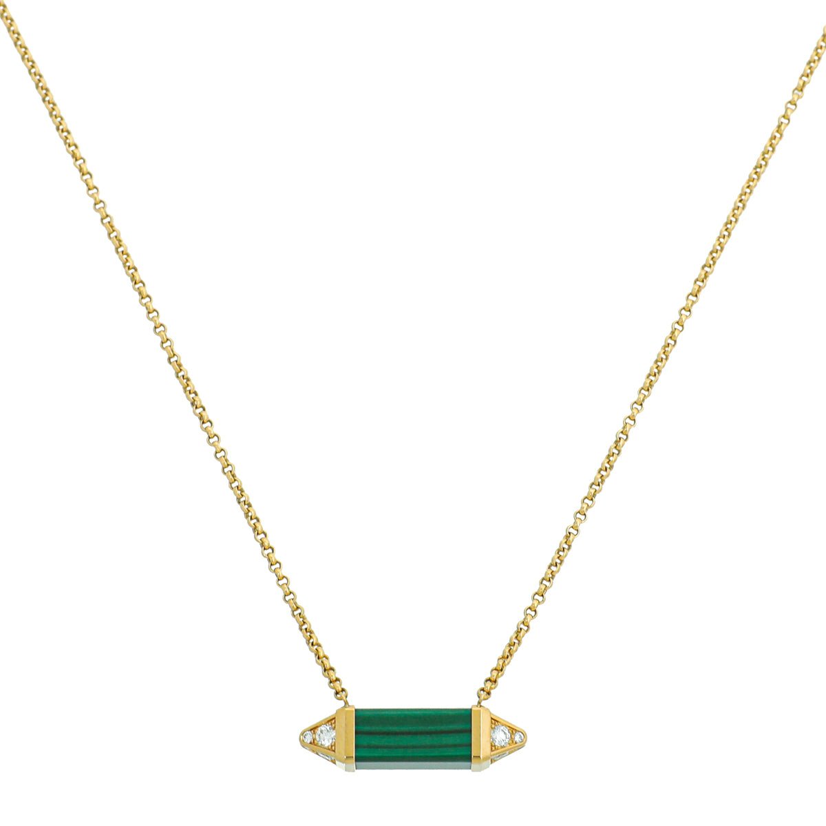 Cartier 18K Yellow Gold Malachite Diamond Les Berlingots De Cartier Necklace Medium Model-Cartier-THE CLOSET