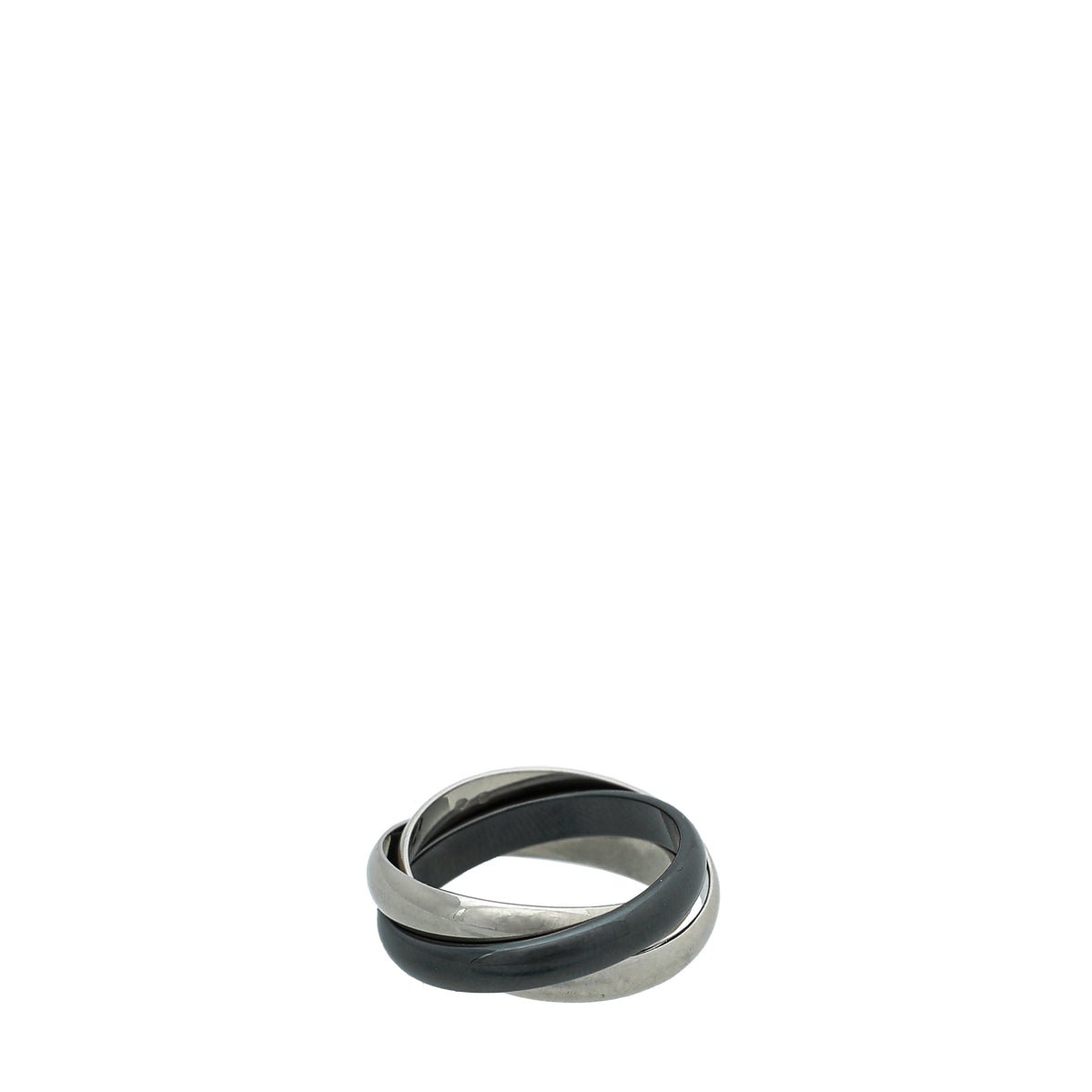 Cartier Trinity 18K White Gold Black Ceramic Ring 57-Cartier-THE CLOSET