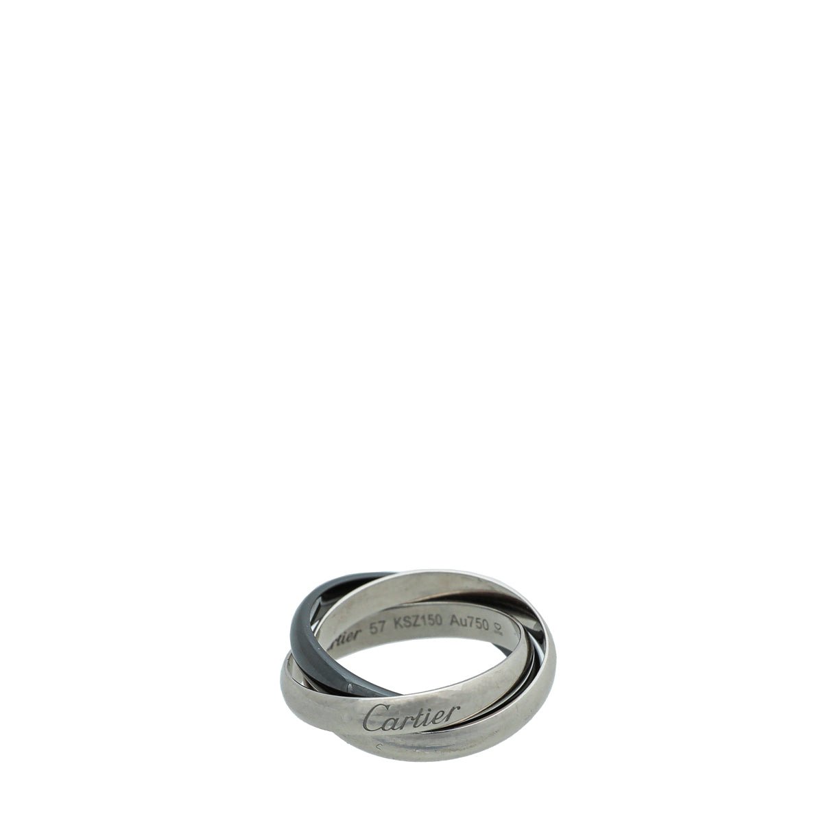 Cartier Trinity 18K White Gold Black Ceramic Ring 57-Cartier-THE CLOSET