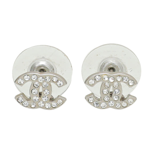 Chanel Silver CC Crystal Studs Small Earrings