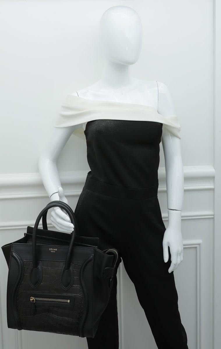 Celine - Celine Black Crocodile & Calf Micro Luggage Bag | The Closet