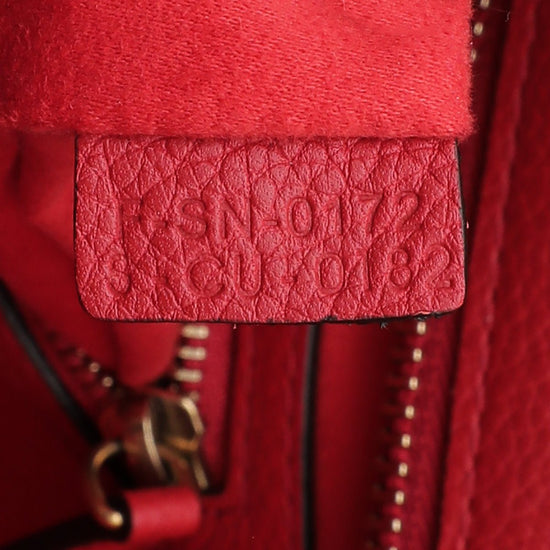 Red Mini Celine luggage with Hermes Twilly scarf.