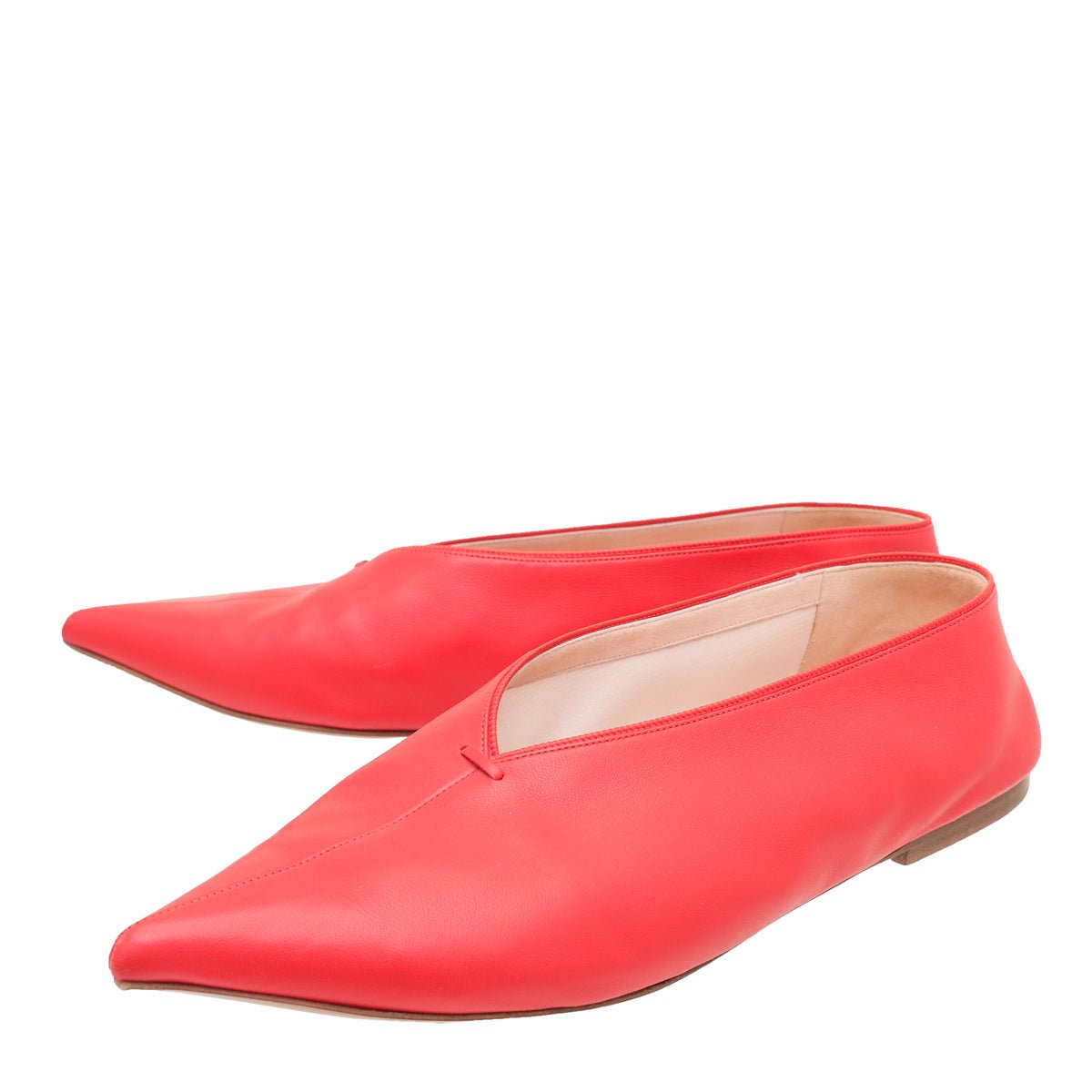 Celine Red Pointed V Neck Flat Ballerina 39-Celine-THE CLOSET