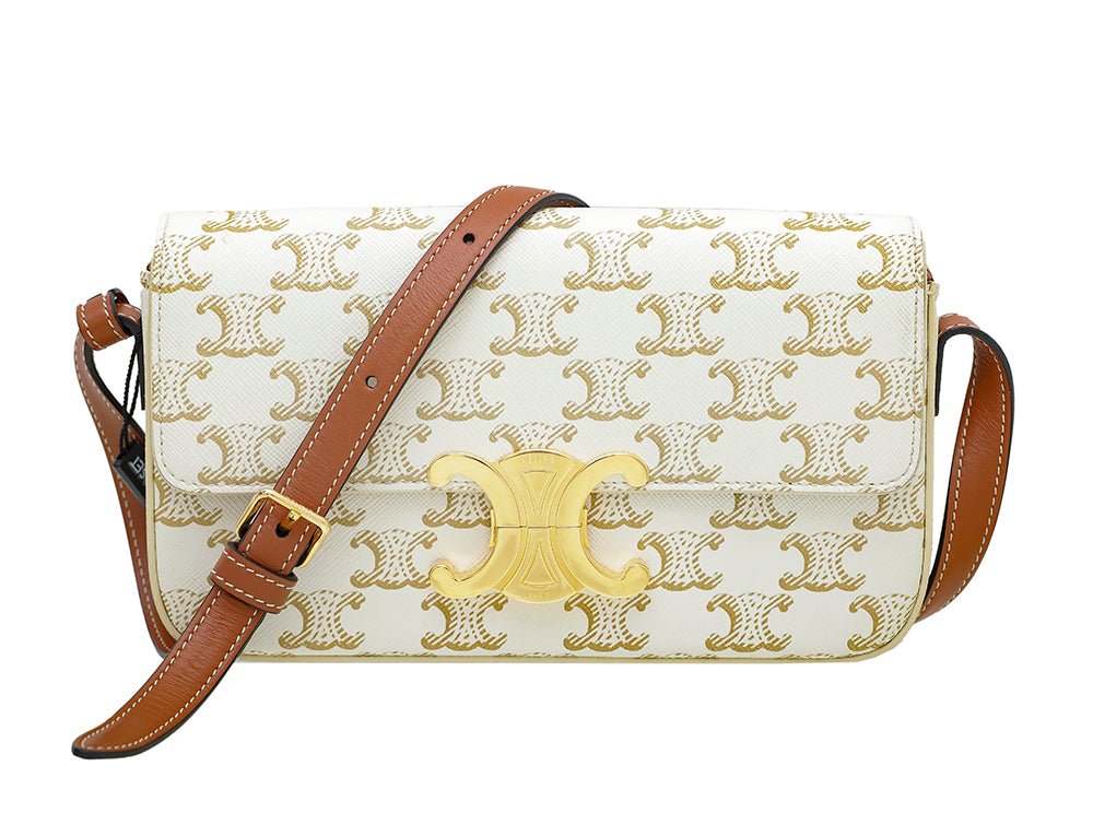 Celine White Triomphe Flap Shoulder Bag-Celine-THE CLOSET