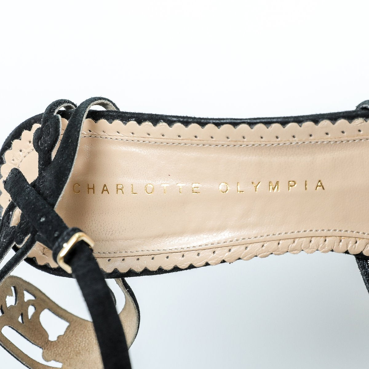 Charlotte Olympia Black- Gold Sling back Heels 38-Charlotte Olympia-THE CLOSET