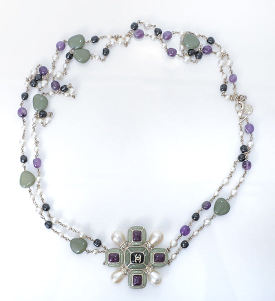The Closet - Chanel 100 Anniversary Multicolor Stones Pearls Necklace | The Closet
