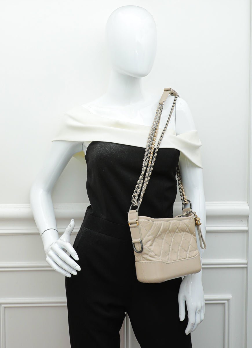 Chanel Black/White Quilted Aged Leather Small Gabrielle Hobo Chanel