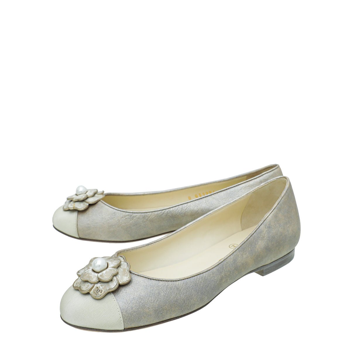 Chanel Beige Camellia Pearl Ballet Flats 37.5-Chanel-THE CLOSET