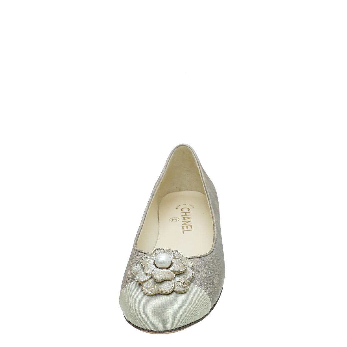Chanel Beige Camellia Pearl Ballet Flats 37.5-Chanel-THE CLOSET