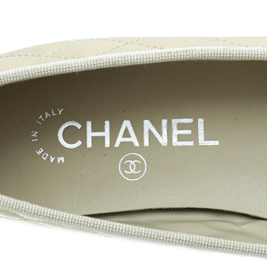 Chanel - Chanel Beige CC Cap Toe Quilted Flat Ballerina 38 | The Closet