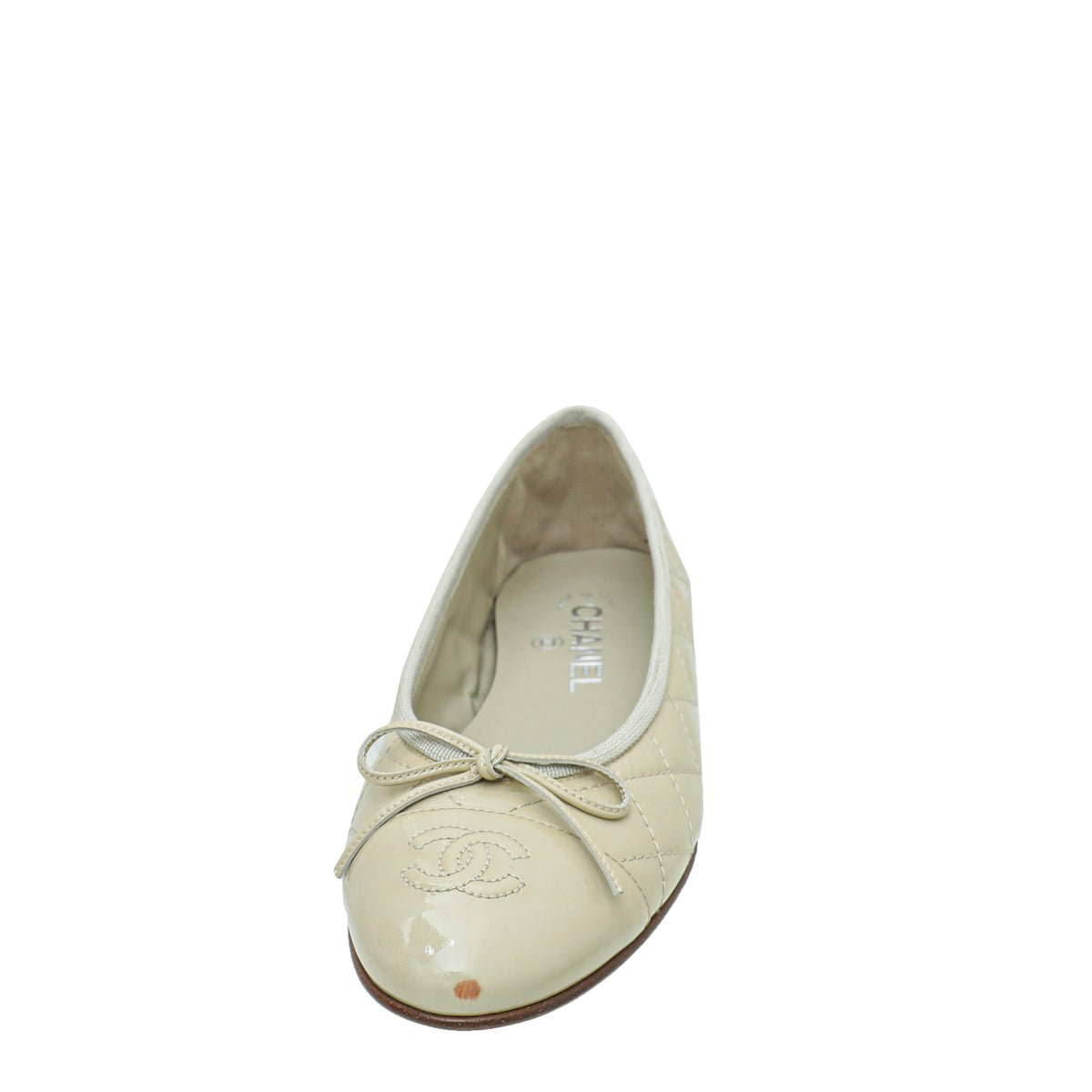 Chanel - Chanel Beige CC Cap Toe Quilted Flat Ballerina 38 | The Closet