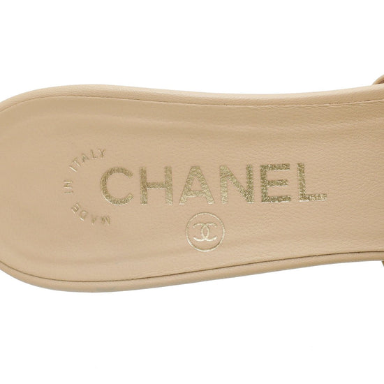 Chanel - Chanel Beige CC Chain Heeled Mules 38.5 | The Closet