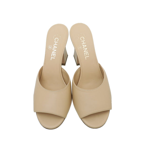 Chanel - Chanel Beige CC Chain Heeled Mules 38.5 | The Closet
