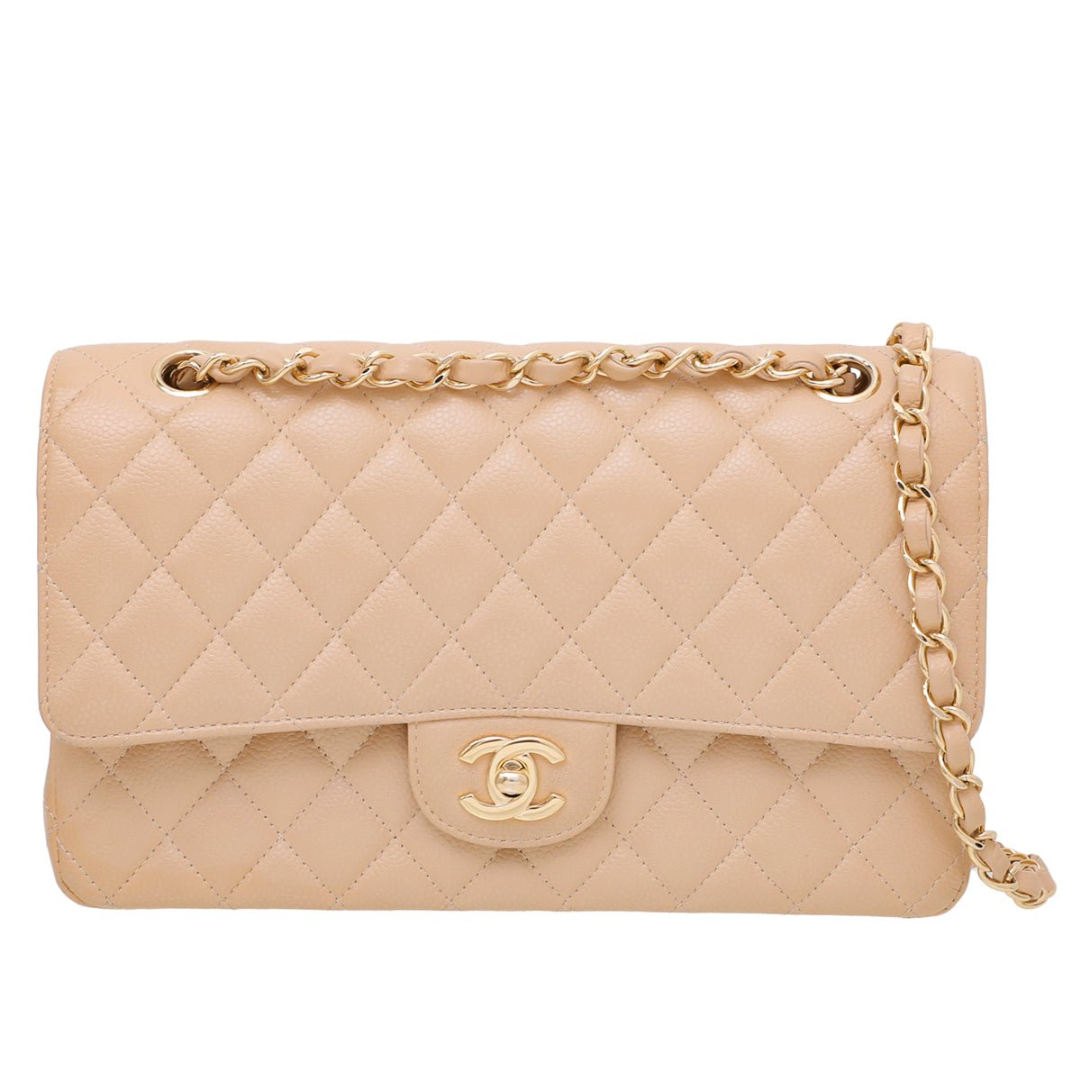 Chanel Beige CC Classic Double Flap Bag Medium-Chanel-THE CLOSET