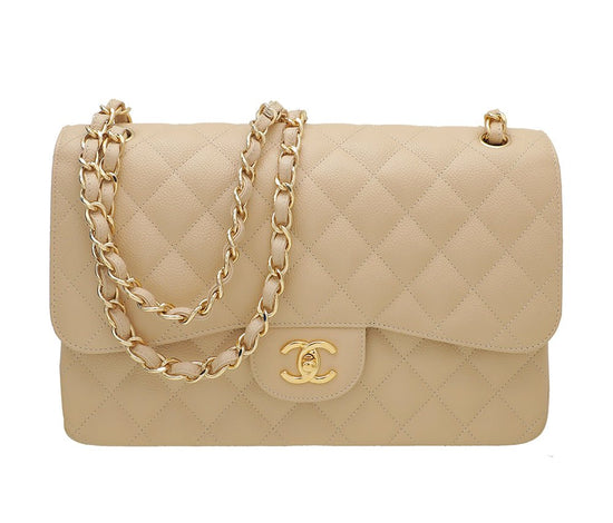 The Closet - Chanel Beige CC Classic Double Flap Jumbo Bag | The Closet