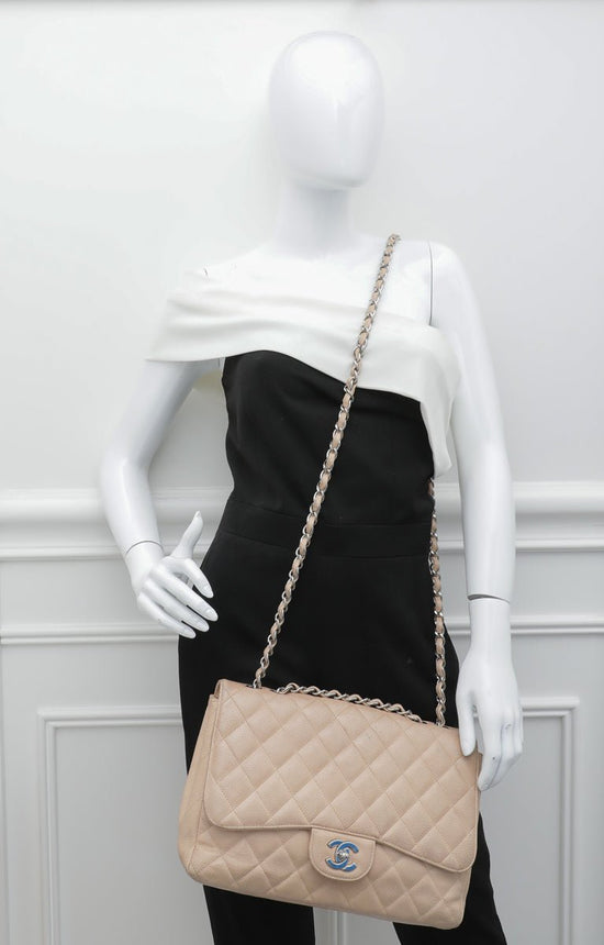 Chanel Beige CC Classic Single Flap Jumbo Bag – The Closet