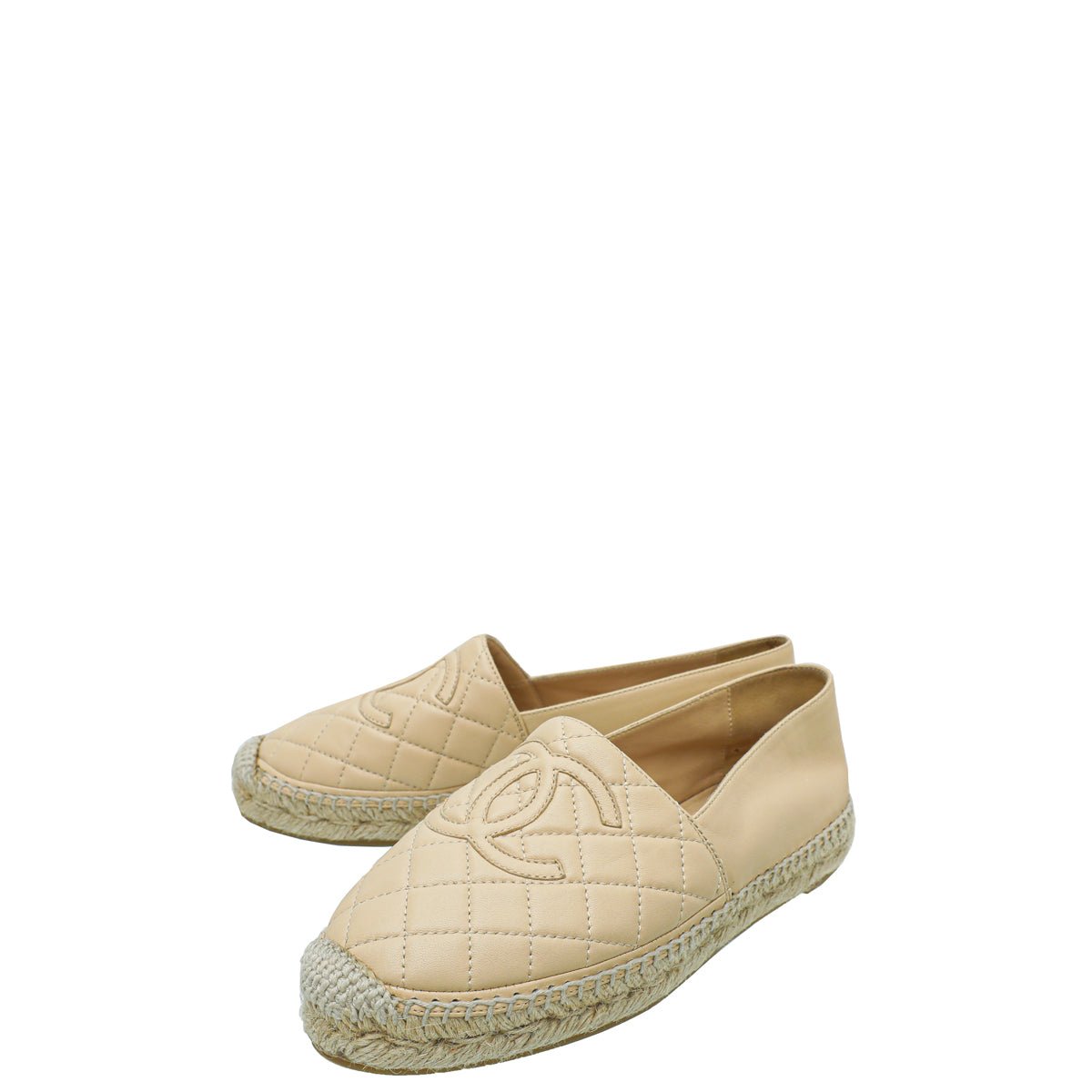 Chanel Beige Quilted Espadrilles Chanel Beige CC Crochet Cap Toe
