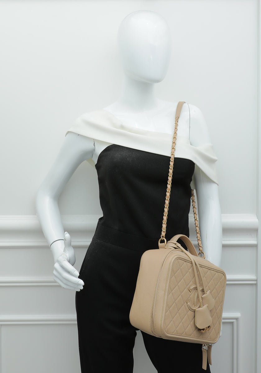 Chanel Beige CC Filigree Vanity Case Large Bag – THE CLOSET