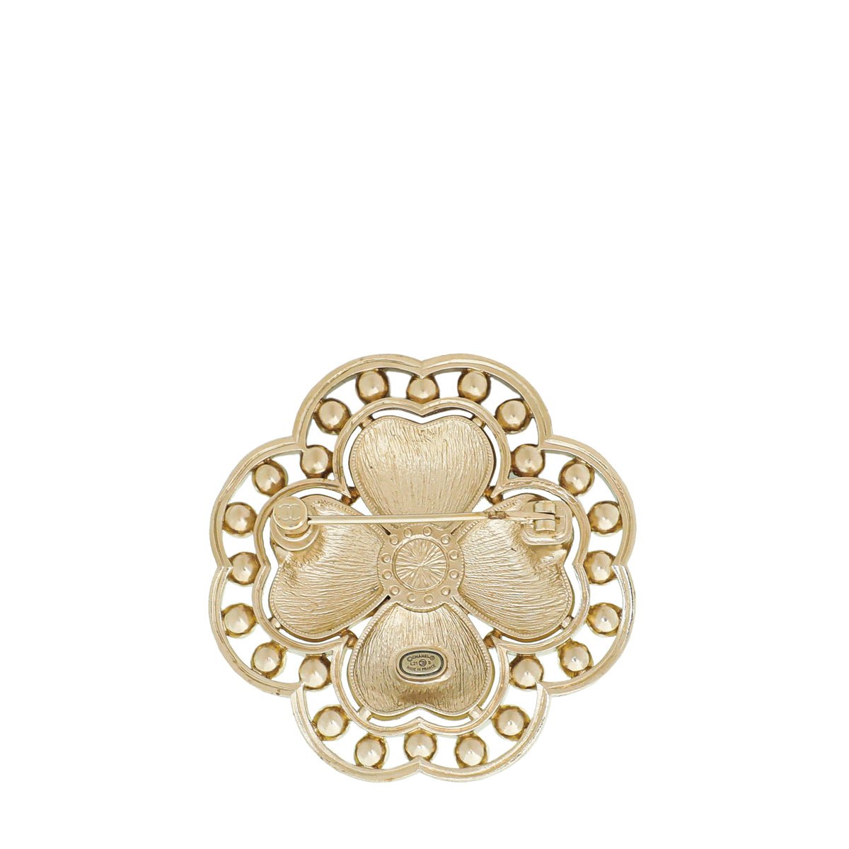 Chanel - Chanel Beige CC Flower Crystal Enamel Hearts Brooch | The Closet