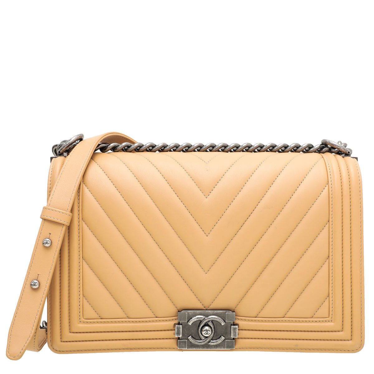 Chanel Beige Le Boy Chevron New Medium Bag-Chanel-THE CLOSET