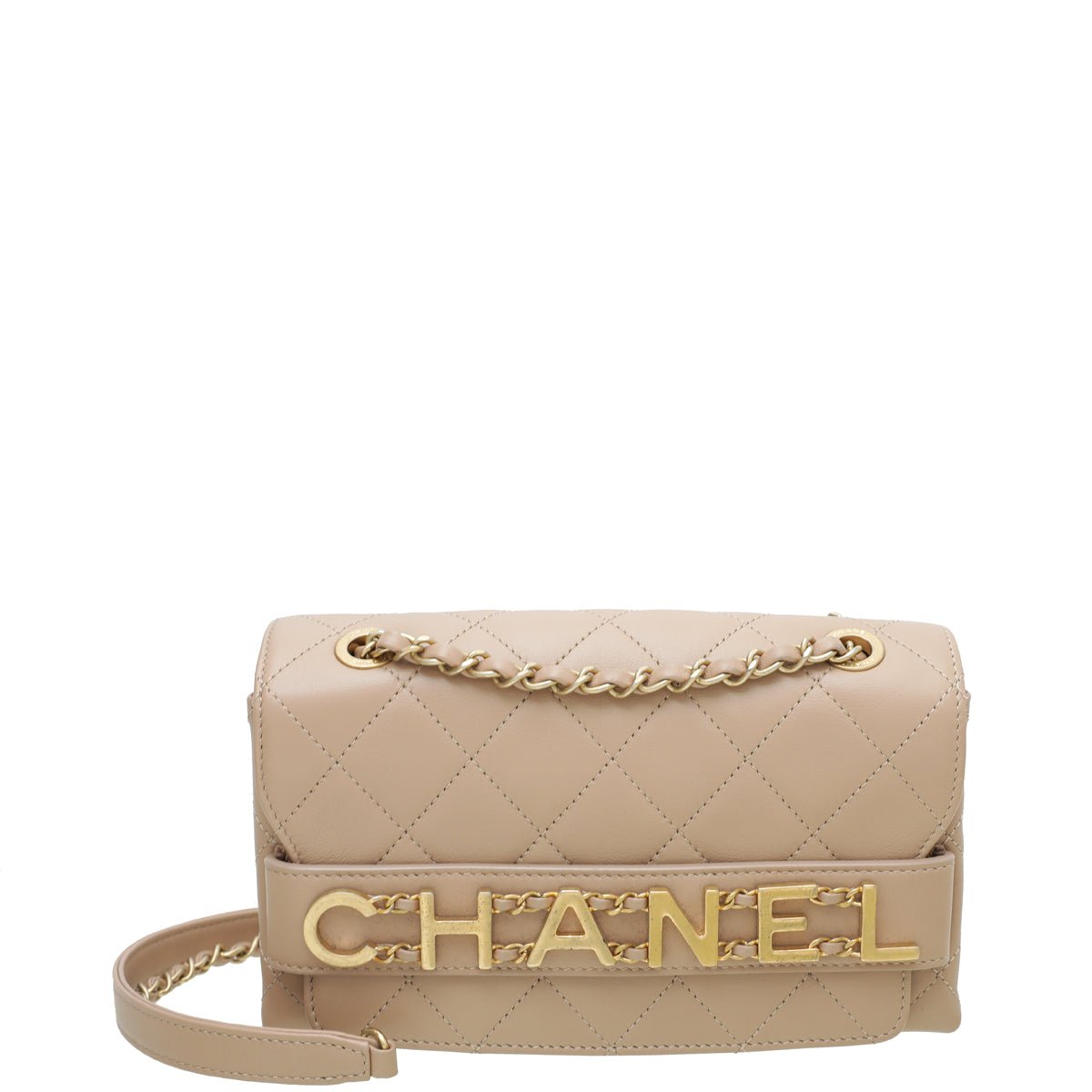 Chanel Beige Logo Enchained Flap Small Bag-Chanel-THE CLOSET
