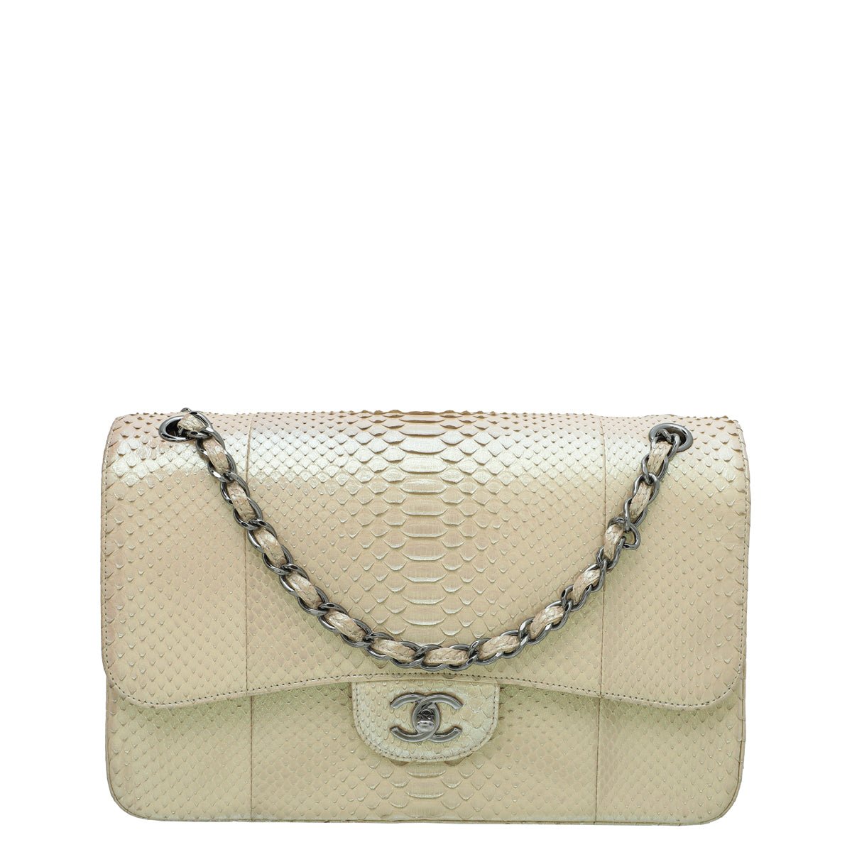 Chanel Beige Metallic Python CC Classic Double Flap Jumbo Bag-Chanel-THE CLOSET