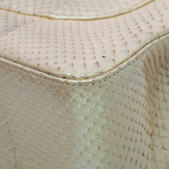 Chanel - Chanel Beige Metallic Python CC Classic Double Flap Jumbo Bag | The Closet