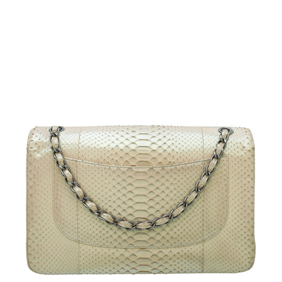 Chanel Beige Metallic Python CC Classic Double Flap Jumbo Bag