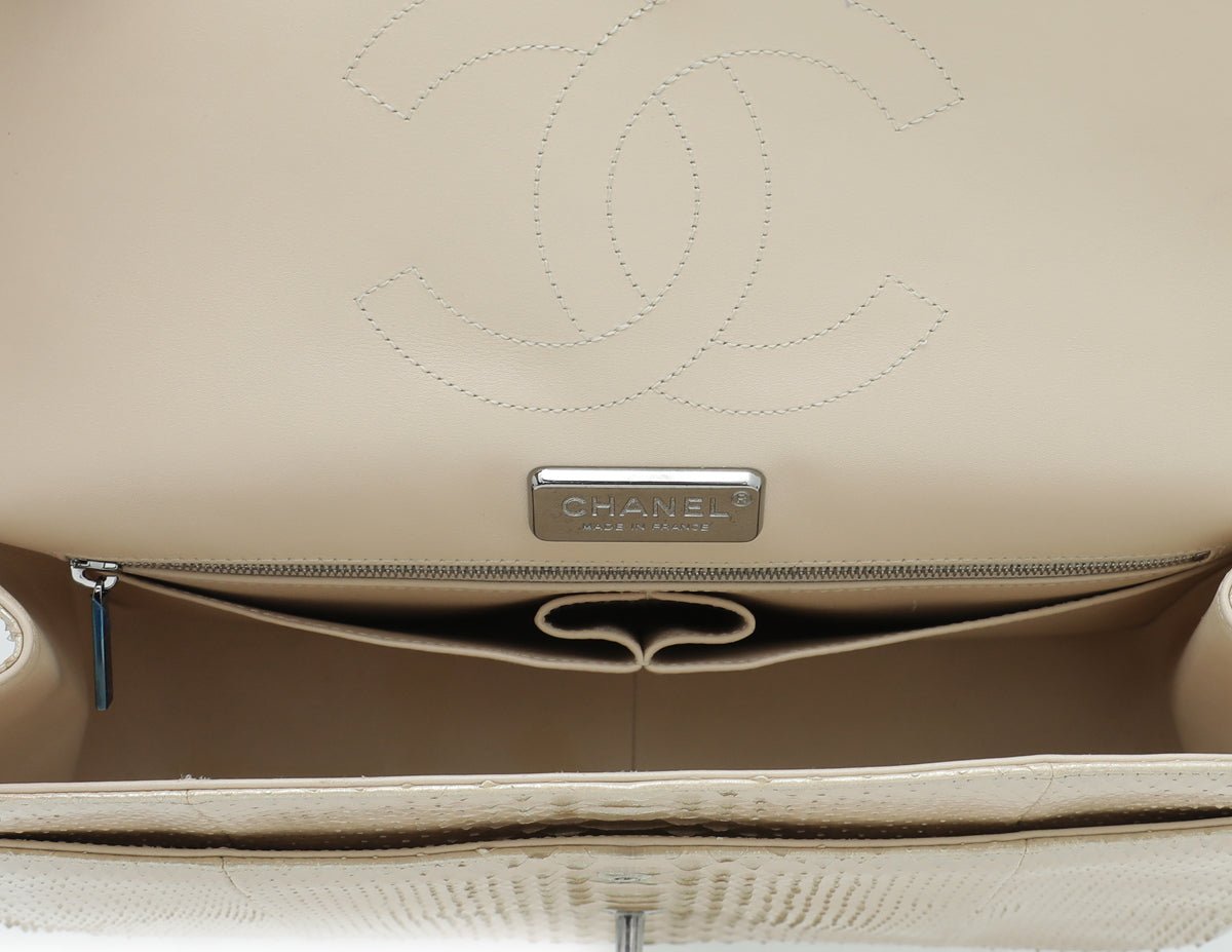 Chanel Beige Metallic Python CC Classic Double Flap Jumbo Bag – THE CLOSET
