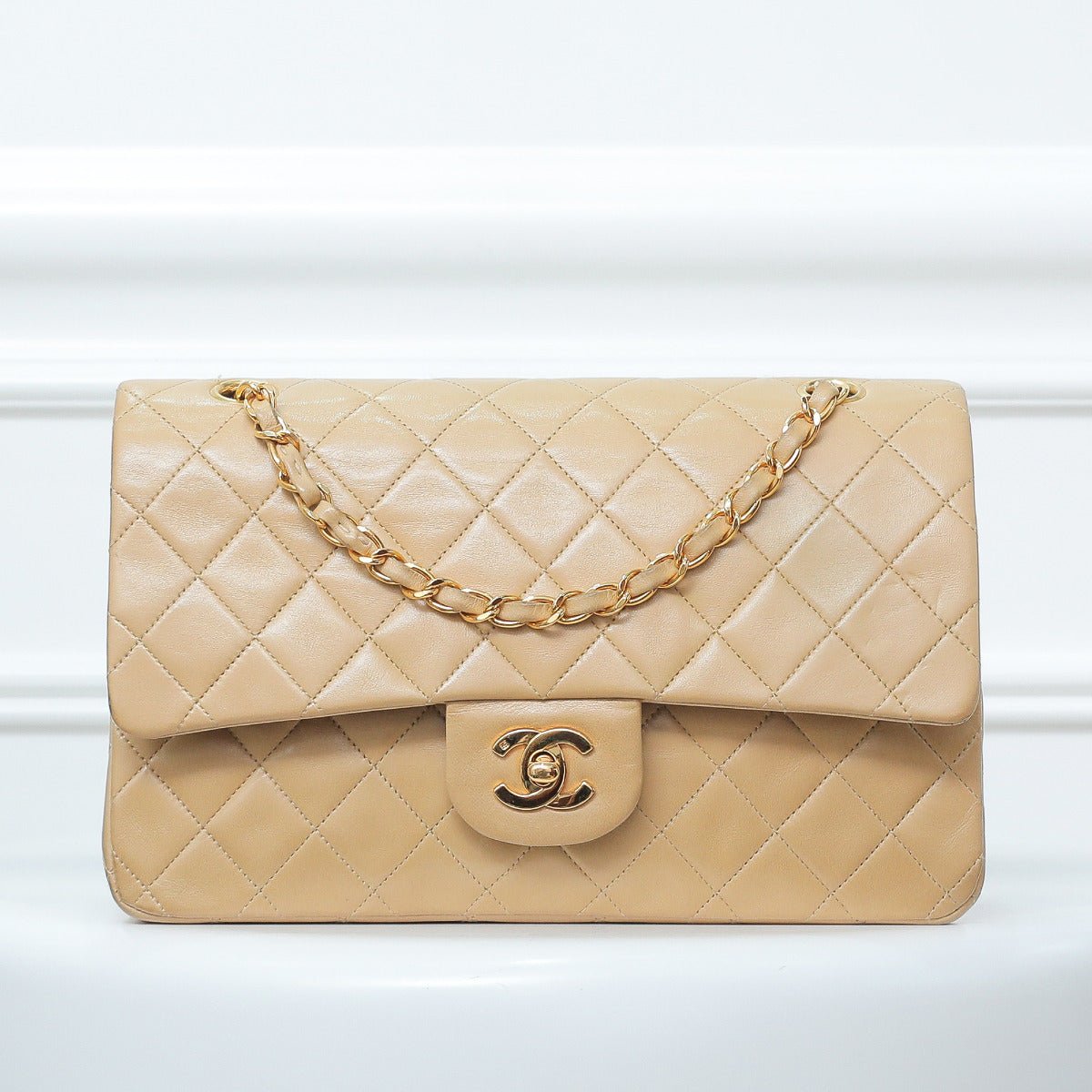 The Closet - Chanel Beige Vintage Classic Double Flap Bag | The Closet